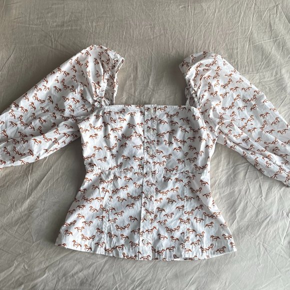 Aritzia Little Moon Luckette Blouse Horse Print Amber Earth XS New without Tag - Picture 7 of 13